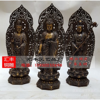 大型铜佛像彩绘铜佛像西方三圣铜佛像 铸铜观音贴金西方三圣厂家图4
