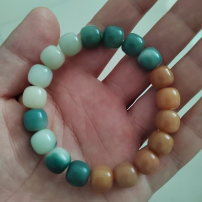 菩提根手串文玩菩提子佛珠手持绿阴皮盘玩手链双拼色风化黄金轮串图2