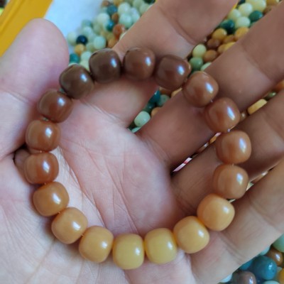 菩提根手串文玩菩提子佛珠手持绿阴皮盘玩手链双拼色风化黄金轮串图4