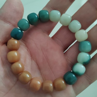 菩提根手串文玩菩提子佛珠手持绿阴皮盘玩手链双拼色风化黄金轮串图3