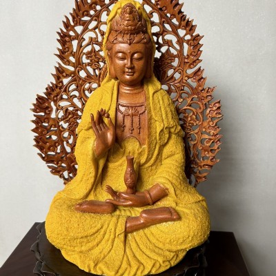 沙金观音摆件 树脂仿木大慈大悲观世音菩萨摆件 中式家居客厅摆件图4
