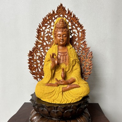 沙金观音摆件 树脂仿木大慈大悲观世音菩萨摆件 中式家居客厅摆件图3