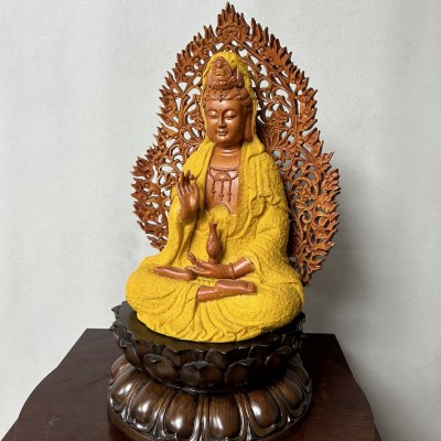 沙金观音摆件 树脂仿木大慈大悲观世音菩萨摆件 中式家居客厅摆件图5