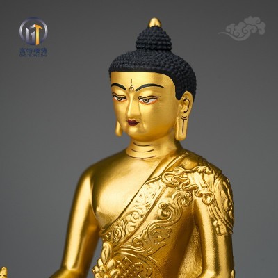 高特精铸 药师佛红铜鎏金画脸供奉纯铜镀金小佛像摆件图4