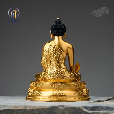 高特精铸 药师佛红铜鎏金画脸供奉纯铜镀金小佛像摆件图3