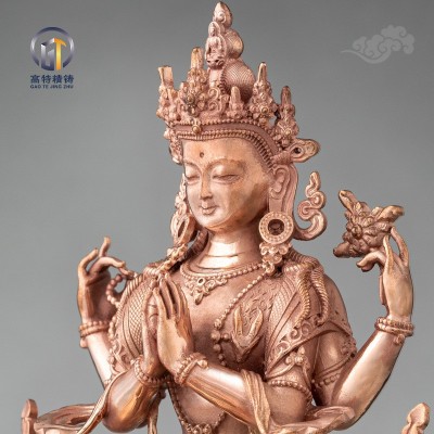 高特精铸 红铜本色四壁观音家居供奉小佛像定批发制做源头工厂图2