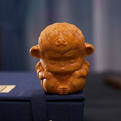 崖柏男士文玩手把件随身雕刻猴子禅意茶室孙悟空崖柏小摆件钥匙扣图2