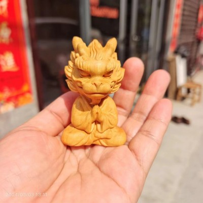 黄杨木雕创意新年招来生肖龙吉祥物家居桌面禅意苶宠摆件装饰艺品图2
