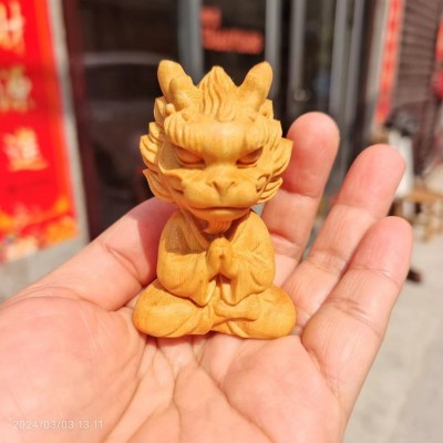 黄杨木雕创意新年招来生肖龙吉祥物家居桌面禅意苶宠摆件装饰艺品图3