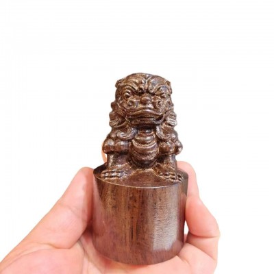 非洲黑檀木木雕摆件圆柱印实木手工雕刻狮子印章木质5cm*5cm印章