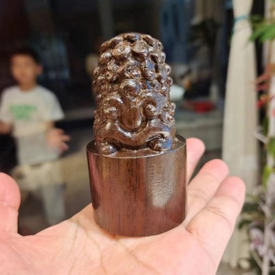 非洲黑檀木木雕摆件圆柱印实木手工雕刻狮子印章木质5cm*5cm印章图3