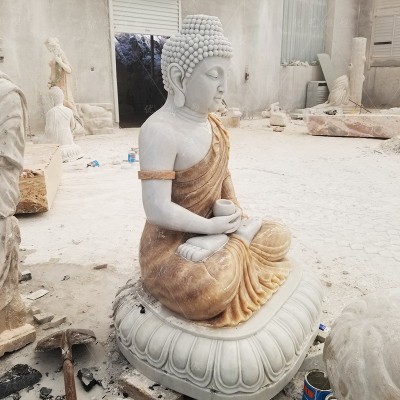 定制石雕佛像娑婆三圣释迦牟尼汉白玉石材雕像大理石拼色寺庙人物图4