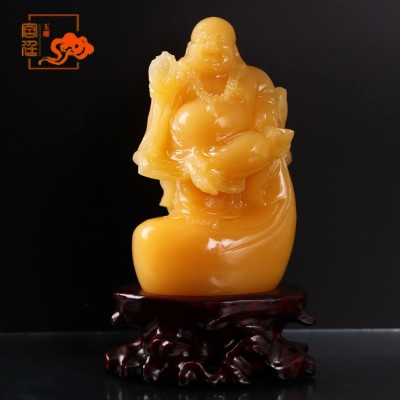 厂家供应 米黄玉玉雕布袋佛 摆件装饰品厂家直销批发图4