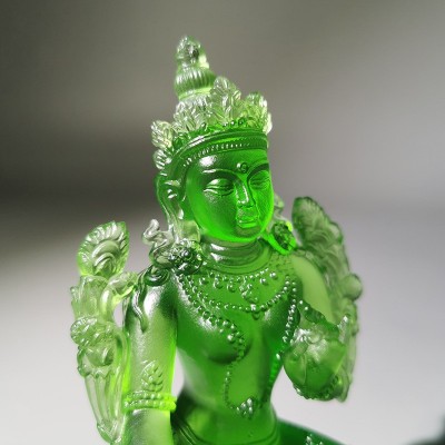 大号琉璃佛像 琉璃工艺品寺庙纪念收藏品密宗佛绿度母 琉璃摆件图2