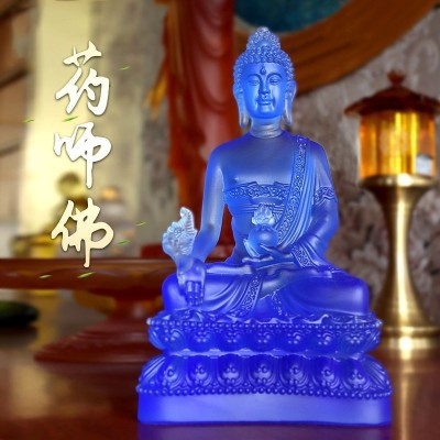 蓝色药师佛琉璃光如来佛堂寺院供奉琉璃工佛像摆件工厂现货批发图2