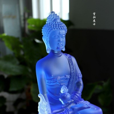 蓝色药师佛琉璃光如来佛堂寺院供奉琉璃工佛像摆件工厂现货批发图5