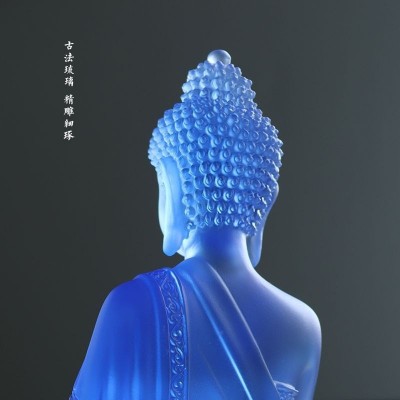 蓝色药师佛琉璃光如来佛堂寺院供奉琉璃工佛像摆件工厂现货批发图4