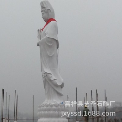 汉白玉石雕观音 景区寺庙奉请石雕佛像观音 低价定做各路石雕神像图2