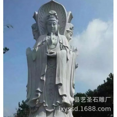 厂家制作花岗岩十八罗汉寺庙供奉佛像雕塑三面观音文殊菩萨雕塑