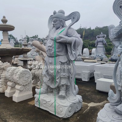 福建石雕关公雕像寺庙祠堂摆件 手工雕刻武财神关二爷佛像站像图3