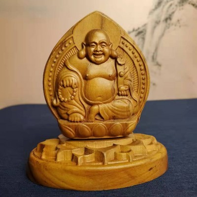 厂家供应汽车后视镜桃木观音佛车挂件摆件桃木大肚弥勒布袋佛摆件图4