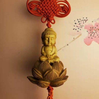 厂家供应汽车后视镜桃木观音佛车挂件摆件桃木大肚弥勒布袋佛摆件图5