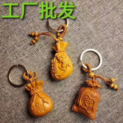 源头厂家桃木立体圆雕小件桃木钱袋钥匙扣桃木无事牌印章花生元宝图2