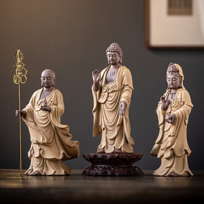 中式婆娑三圣释迦摩尼观音地藏王菩萨家用供奉陶瓷佛像工艺品摆件