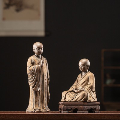 中式复古陶瓷小和尚摆件佛系客厅桌面装饰工艺品书房茶道禅意摆设图2