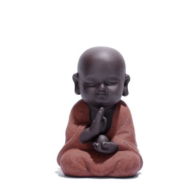 禅意小沙弥可爱佛精品紫砂茶宠个性小陶人摆件手工和尚茶艺桌配件图5