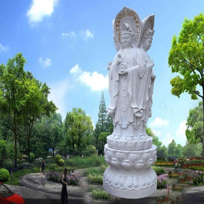 石雕观音像汉白玉三面观音佛像大型寺庙广场佛像雕塑厂家图2