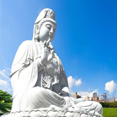 石雕三面观音像汉白玉滴水观音如来菩萨雕像寺庙供奉佛像雕塑厂家图4