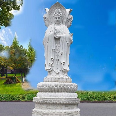 石雕三面观音像汉白玉滴水观音如来菩萨雕像寺庙供奉佛像雕塑厂家图3