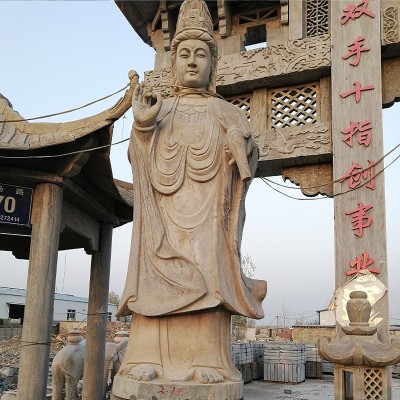 汉白玉石雕观音石雕 现货出售寺庙供奉佛像 石雕观音三面佛像