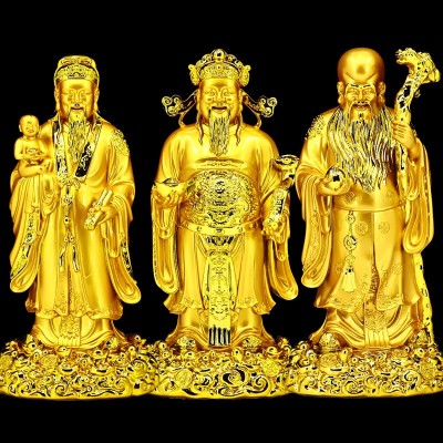 防木雕福禄寿喜财三星摆件财神爷佛像老人贺寿客厅生日办公室装饰图4
