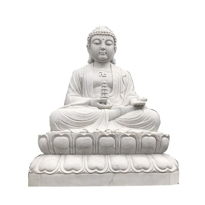 石雕观音 三世佛 石雕佛像 大型汉白玉三圣佛石雕坐像 佛像雕刻图5