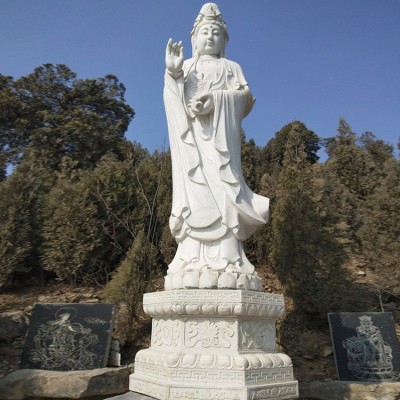观音石像 三面观音寺庙供奉菩萨观音像佛像雕刻厂家 三面观音石雕图4