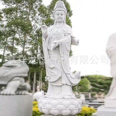 汉白玉石雕佛像石头观音像站像寺庙景区户外观音像三面滴水观音像图2