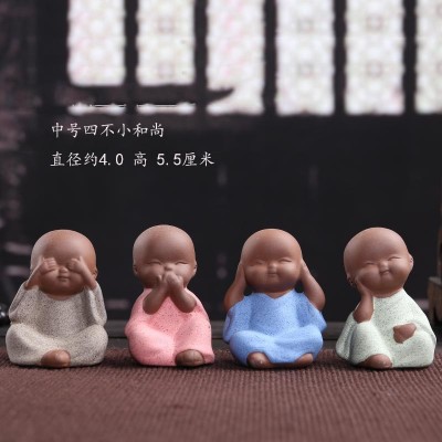 紫砂茶宠四不小和尚工艺品陶瓷如来佛像盆景鱼缸装饰小摆件图3