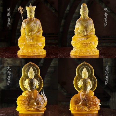 琉璃文殊普贤菩萨佛像华严三圣四大菩萨中式佛堂供奉居家桌面摆件图4