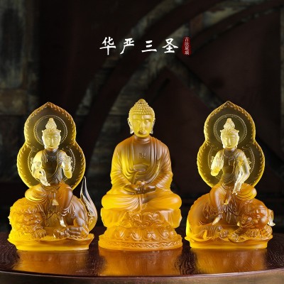 琉璃文殊普贤菩萨佛像华严三圣四大菩萨中式佛堂供奉居家桌面摆件图3