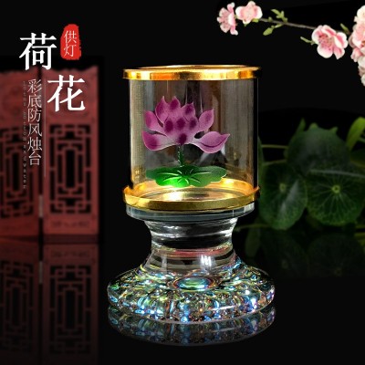 佛堂供具水晶心经大悲咒荷花佛法僧防风酥油灯座烛台前昌佛具批发图2