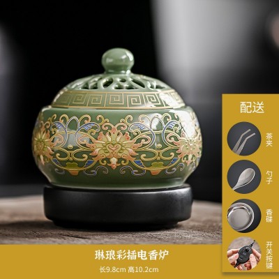 数显恒温定时电子香炉插沉香珐琅彩缠枝莲花香炉香炉电熏香粉精油图2