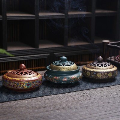 仿古景泰蓝香炉工艺品摆件创意家居室内香插香道珐琅彩代盘发香炉图5