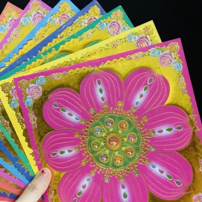 烧金纸双面彩印九色琉璃莲花烫金纸19*19礼佛烧香拜拜手工折纸图3