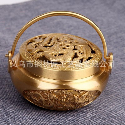 铜朴匠纯铜仿古家用龙凤手炉打篆苏工檀香炉烧炭取暖铜手炉熏香炉图2