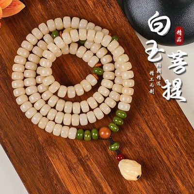 白玉菩提籽手串108颗念珠风化老料菩提根多圈长串莲花佛念珠盘玩图4