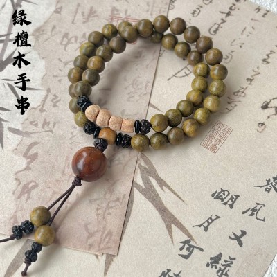 绿檀木双圈设计款百香籽手串学生小清新风文玩佛珠念珠手链女批发