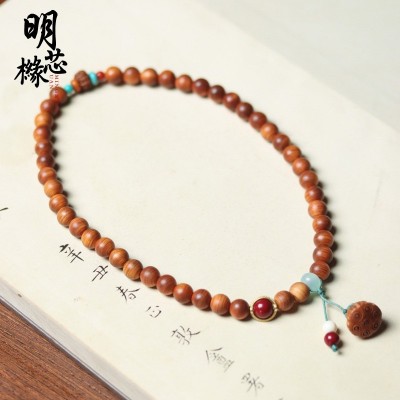 太行陈化崖柏0.8双圈手串DIY莲蓬招财猫吊坠款 男女文玩念珠佛珠图4