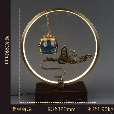 全铜迎客松音乐香炉带LED灯光铜摆件办公室铜装饰品铜工艺品批发